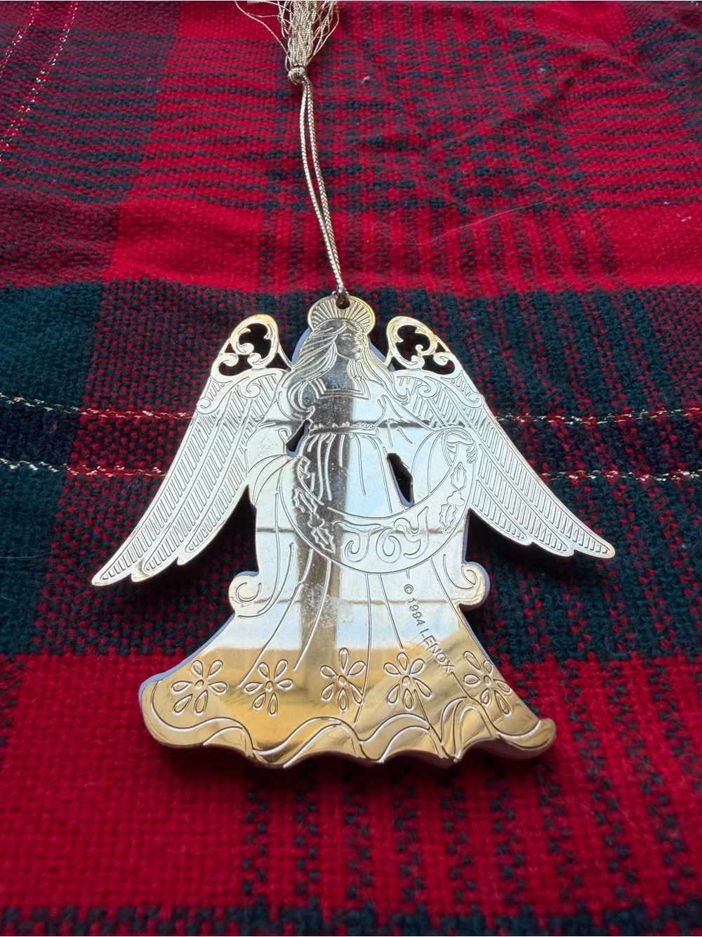 VINTAGE 1994 Lenox Angel of Joy Porcelain Ornament Gold Wings Boxed